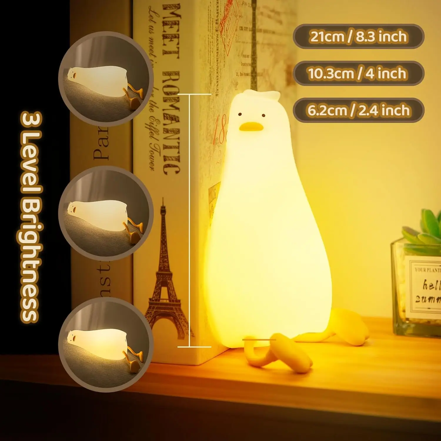 

Nice Cute Duck Night Light LED Squishy Fun Novelty Animal Touch Night Lamp 3 Level Dimmable Nursery Nightlight For Kids Baby Gif