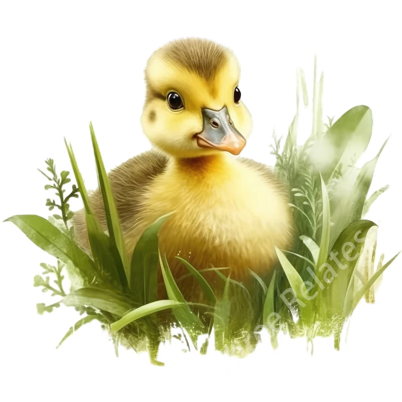 Three Ratels QB7 Little Ducks in the Grass  Pastoral style watercolor animal self-adhesive sticker cute wall sticker