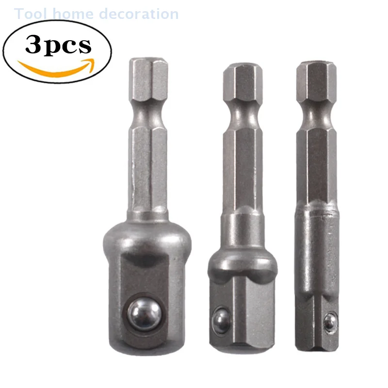3Pc 1/4 3/8 1/2 Size Hex Shank Square Head Drill Bit Drill Socket Adapter Impact Drill Extension Drill Bits Bar Socket Adapter