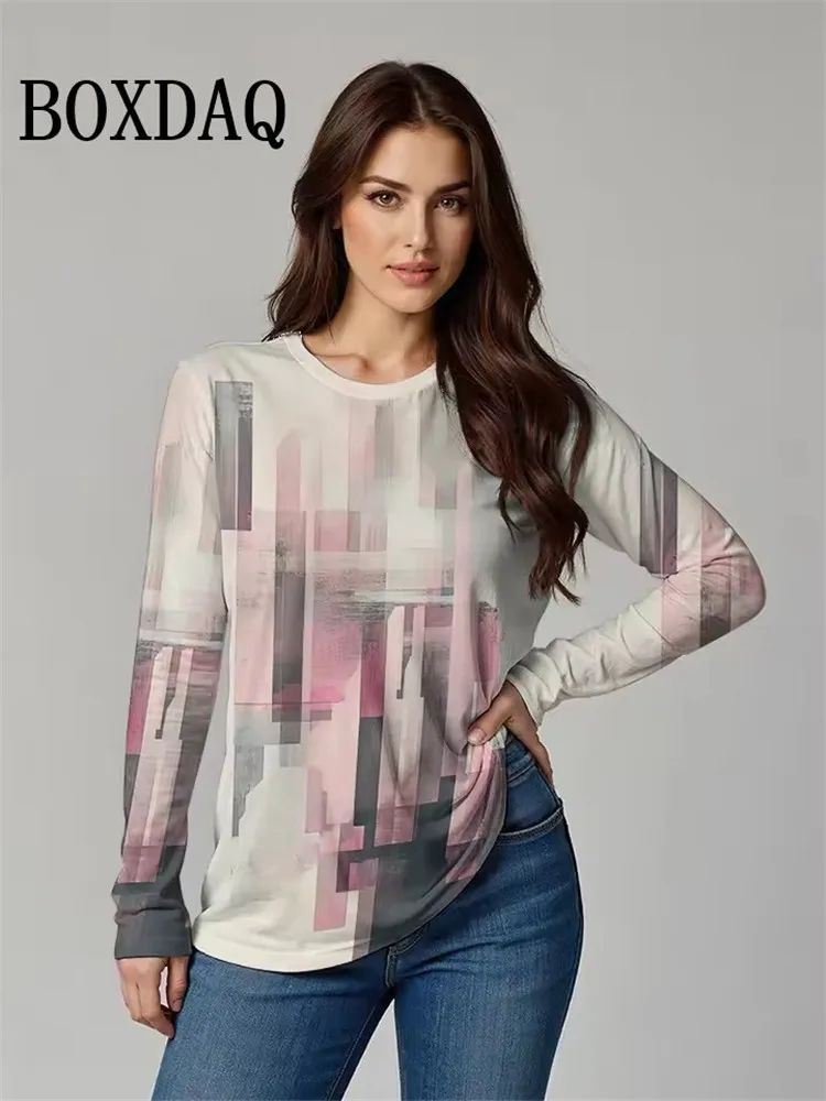 2025 Women'S T Shirt Fashion Tie Dye Abstract Striped Casual Long Sleeve Loose Print T-Shirt Ladies Top Clothes For Women Shirts