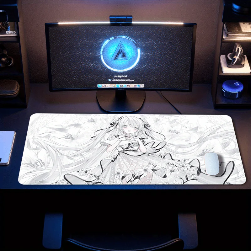 

Anime Girl and White Flower Big Gaming Mouse Pad XXL Rubber Stitched Edge Durable Keyboard Pads Office and Home Decor Desk Mat