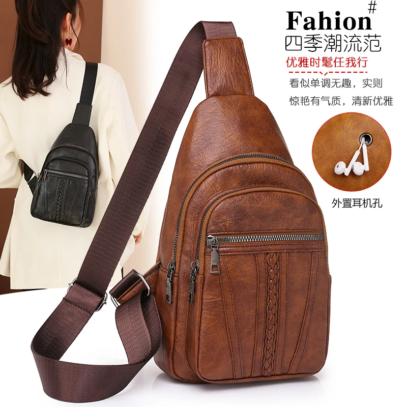 

Bags for Women Newly Wax Skin Women Chest Pack Female Sling Bags Crossbody Waterproof Shoulder Casual Pu Leather Messenger Pack