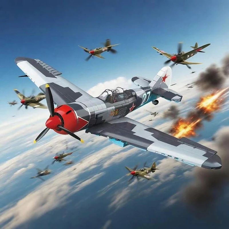 WWII Sowjet-Deutscher Propeller Kampfflugzeug Bausteine Set BF109-4 & Yak-1B & La-7 Flugzeugmodelle Ziegel Kinderspielzeug Geschenke