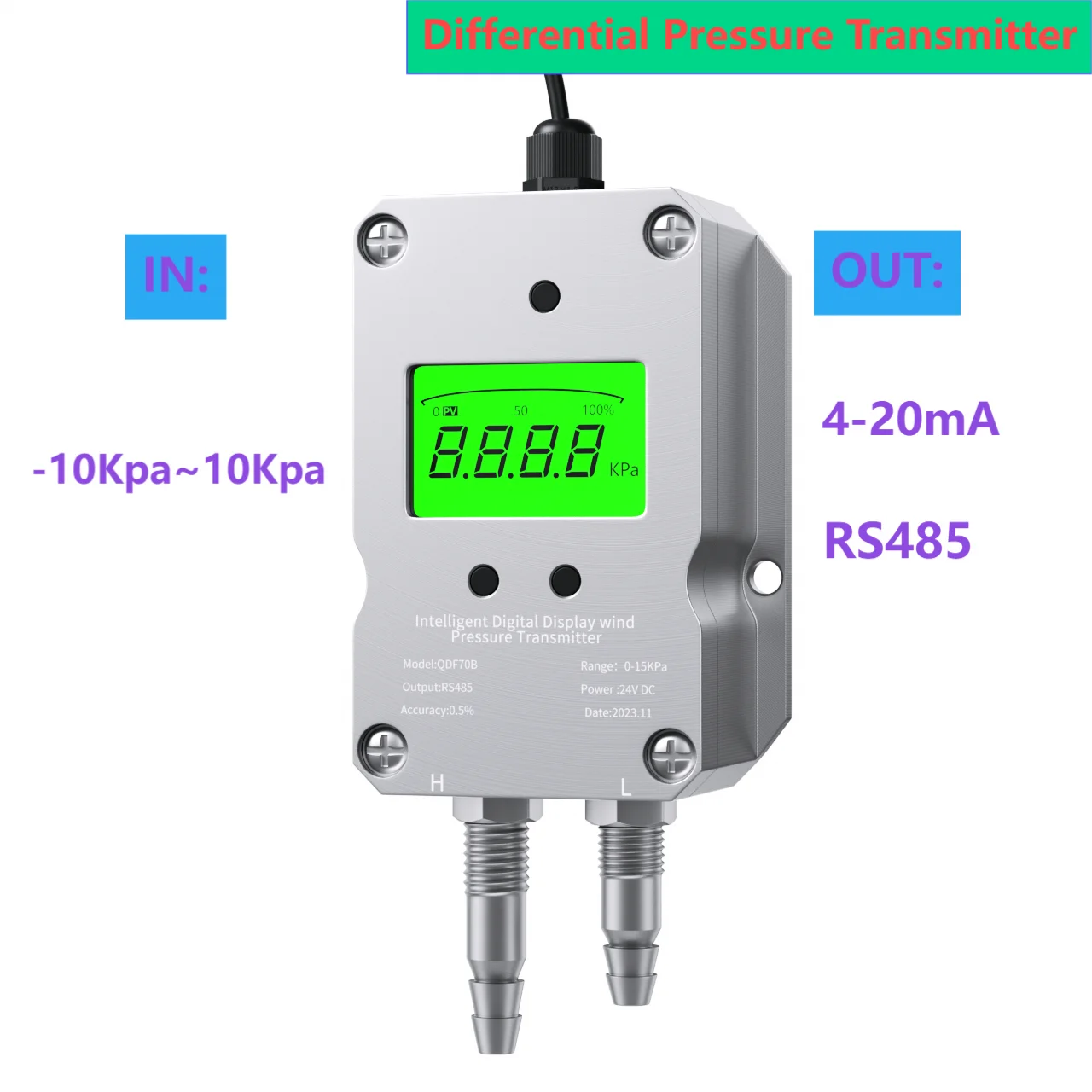 

4-20mA LCD Differential Pressure Transmitter 0-10V RS485 Differential Pressure Sensor 3KPa 200Pa 500Pa Gas Pressure Transducer