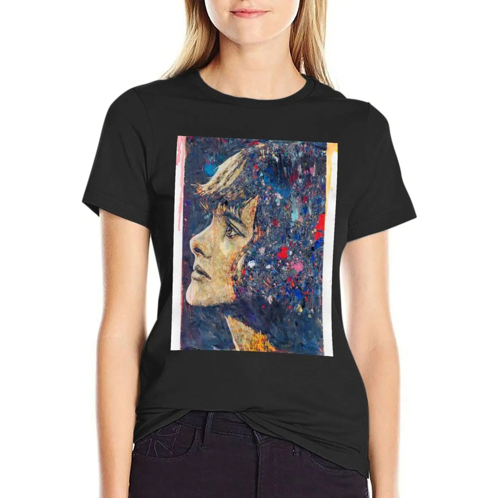 Daphne du Maurier - Hand Drawn Oil and Ink Portrait T-Shirt Aesthetic clothing Blouse graphics tops t-shirts for Women loose fit