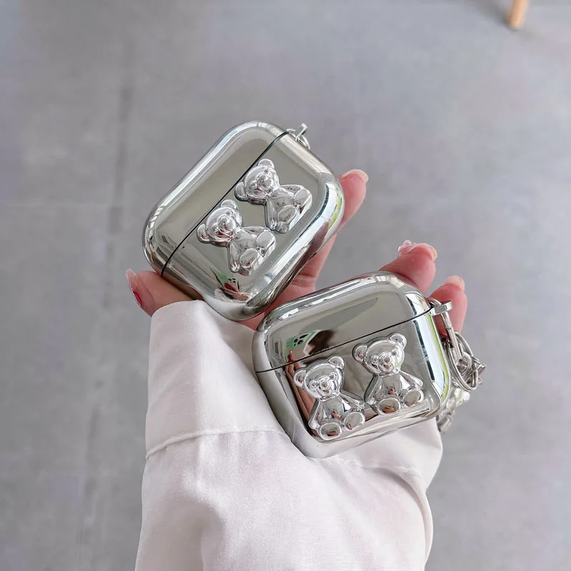 Funda enchapada de oso para AirPods 1, 2, 3, Apple AirPods Pro, generación de auriculares, protección para chicas