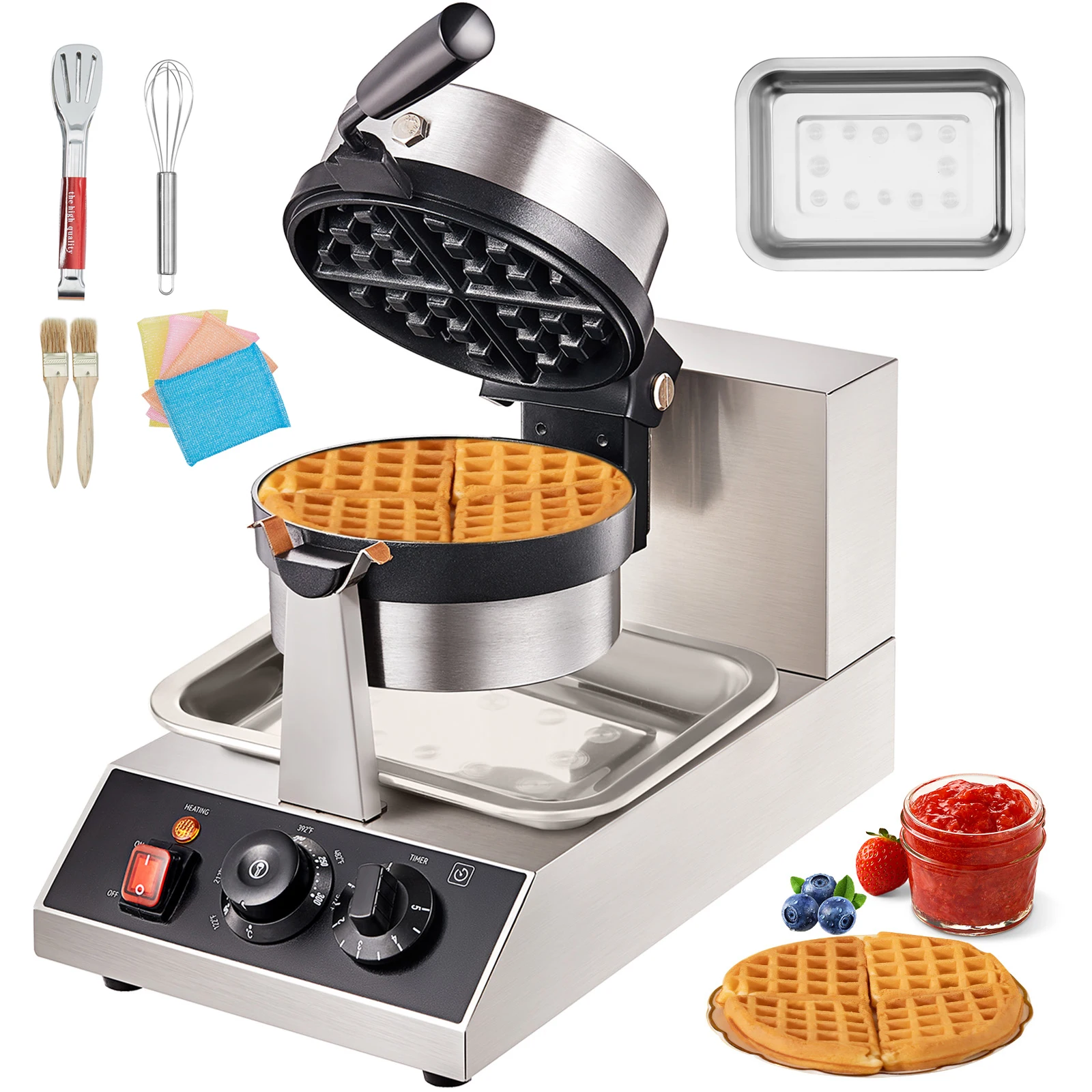SucceBuy Elektrisches Waffeleisen aus Edelstahl, rundes Waffeleisen, antihaftbeschichtet, Waffeleisenmaschine, Backformen mit Teflonbeschichtung