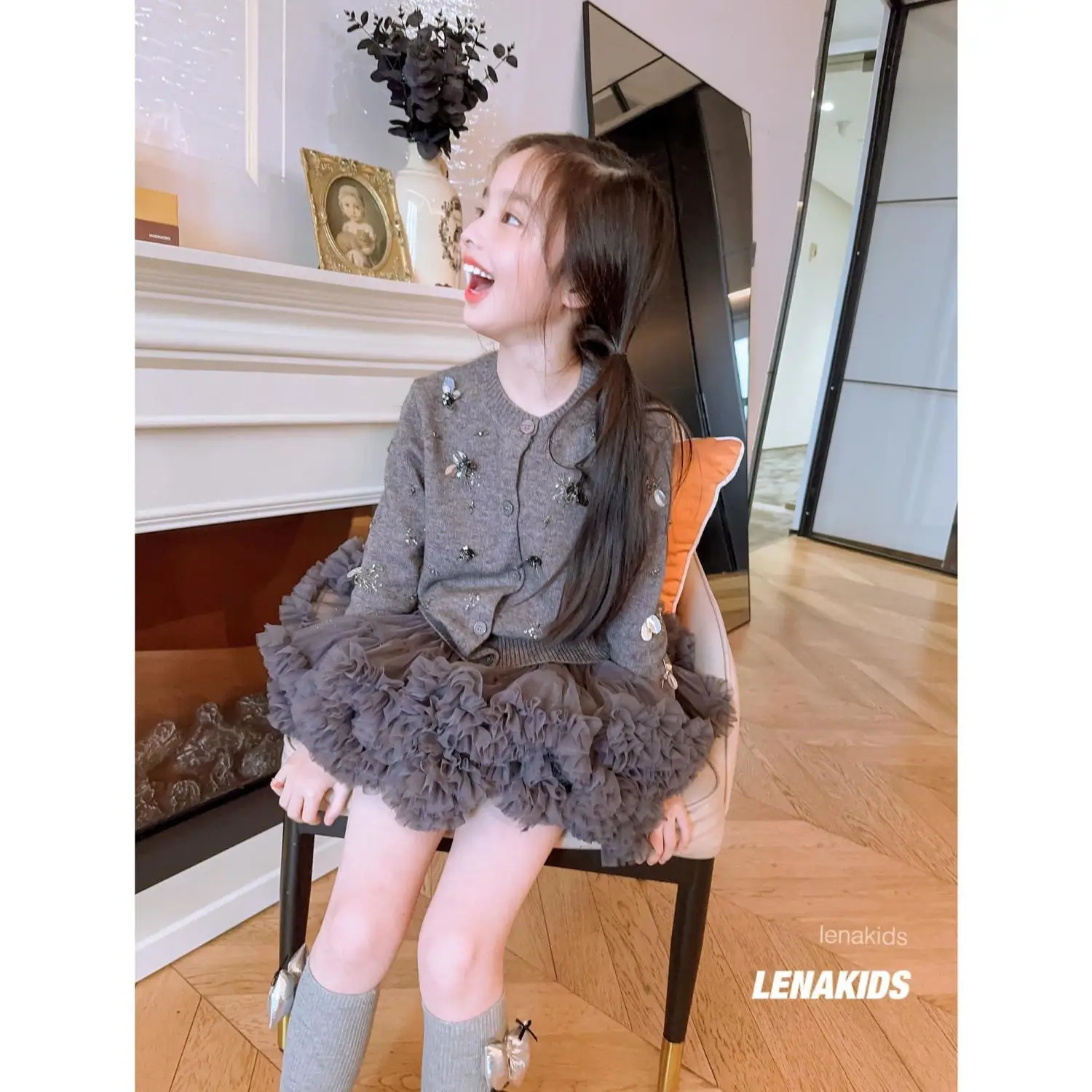 Children Elegance Clothing Winter Girls Clothes Set Fashion Cardigan knit Sweater Coat+Short Tutu Skirt 2Pcs Suits Kids suit