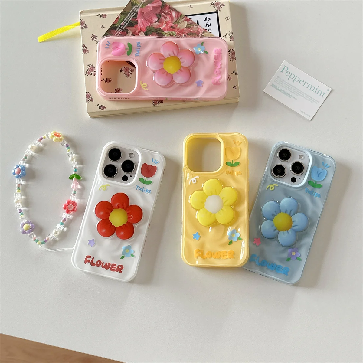 

New pleated and wavy flower pendant Phone Case For iPhone 16 15 14 13 Pro Max fundas case Protective cover funda iphone