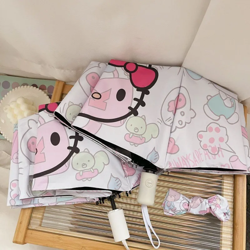 Japanese Sanrio Cartoon Pink Cat Automatic Umbrella Rain Sun 2 Way Black Coating UV Protection Parasol Kawaii New Hot view 3