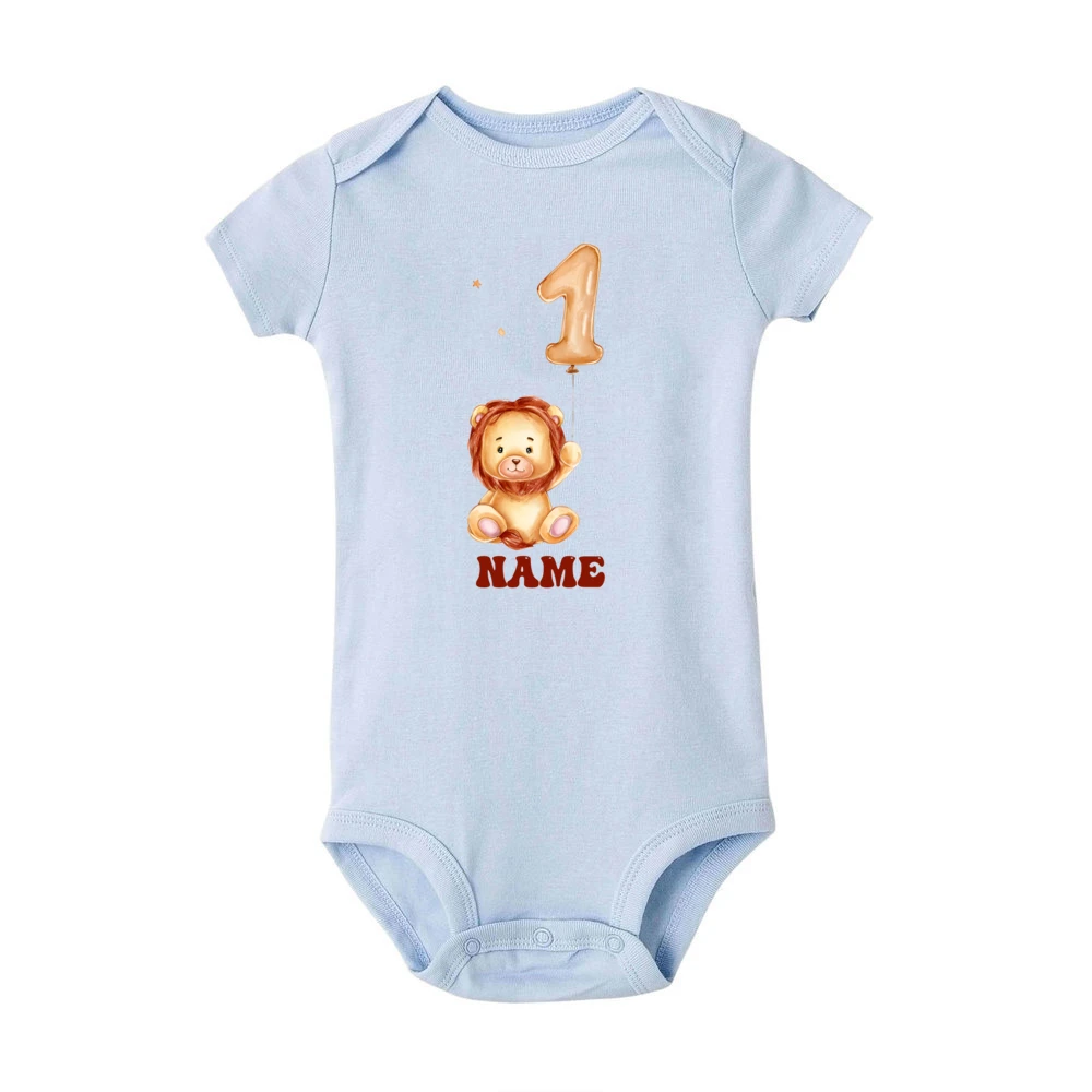 Personalize Lion&1st Birthday Print Baby Romper Fashion Short Sleeve Casual Infant Bodysuit Newborn Birthday Party Clothing