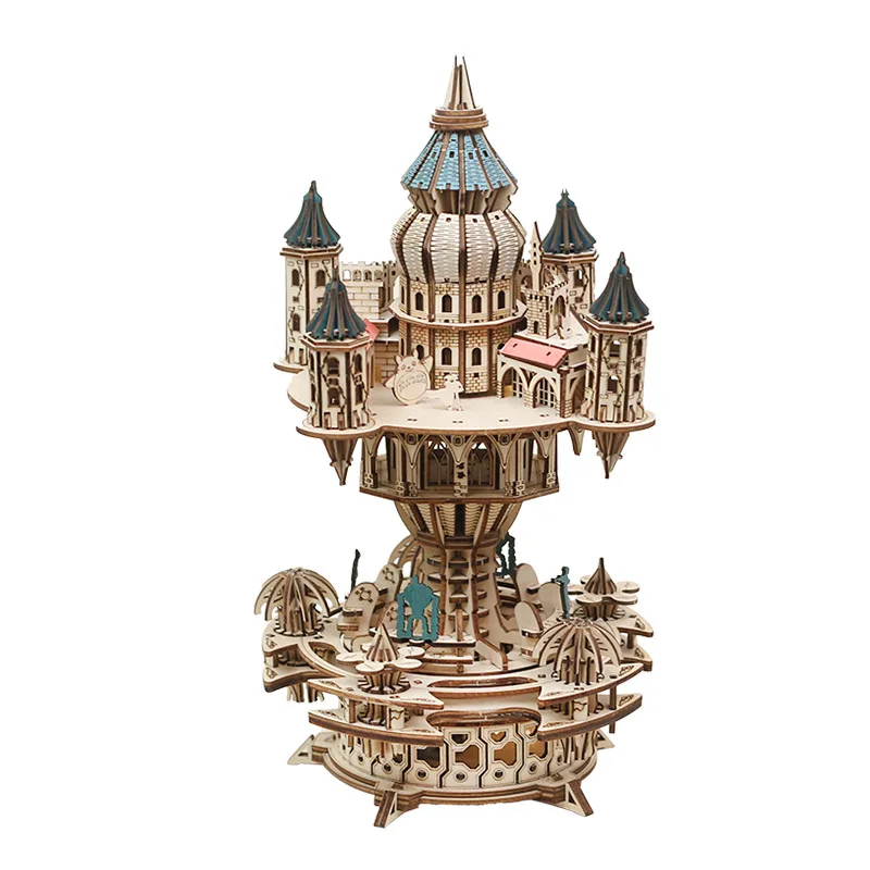 NEW DIY 3D Wooden Puzzle Castle in the Sky Music Box Miniature Model Kits Assembled Jigsaw Puzzles for Friends Birthday Gifts
