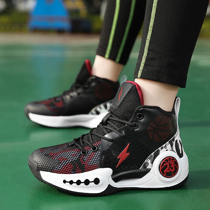 Kids Sneakers Boys High Top Basketball Shoes Children’s Lace-up Tennis Athletic Shoes Outdoor Running Shoes Basketball Trainers