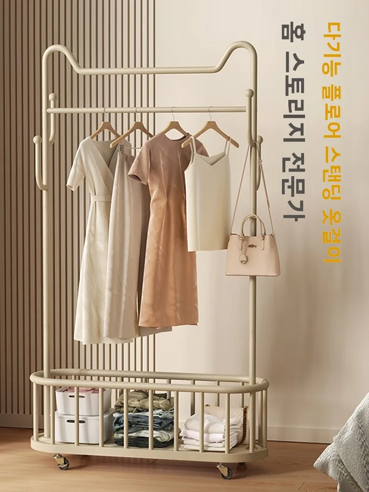 

Bedroom Floor Standing Clothes Hanger Mobile with Wheels Home Use Simple Cr Sle Drng Ra Multi-Functional Coat Ra