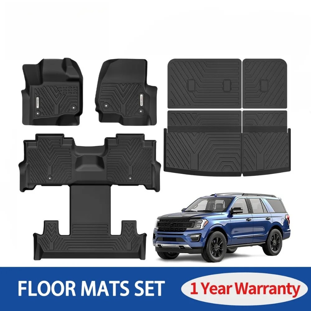 Floor Mats w/ Backrest Cargo Liner Set for 2018-2024 Ford Expedition 7-Seater