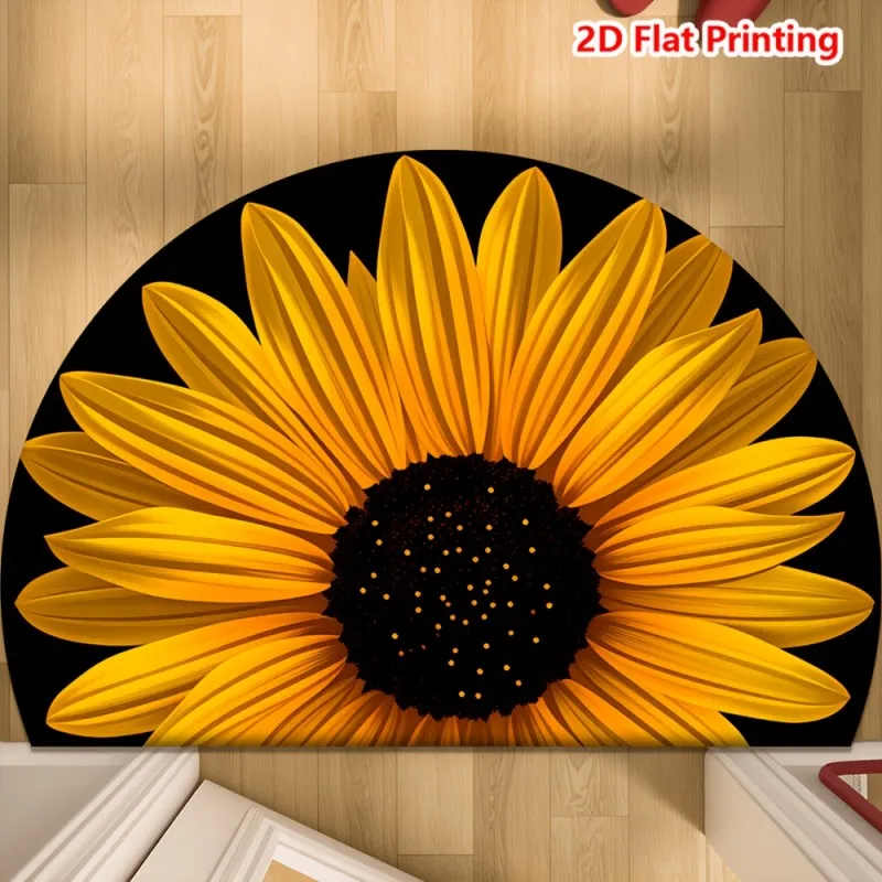 Red Peony Floral Semicircle Doormat Bold Red Flowers on Vintage Background Non Slip Mat for Home Entryway