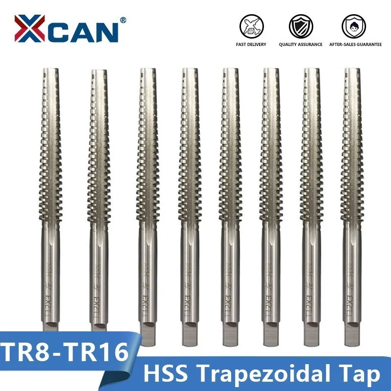 XCAN Screw Thread Tap TR8/9/10/12/14/16/18/20/22/26 Left/Right Hand Trapezoidal Tap Machine Plug Tap HSS Machine Threading Tools