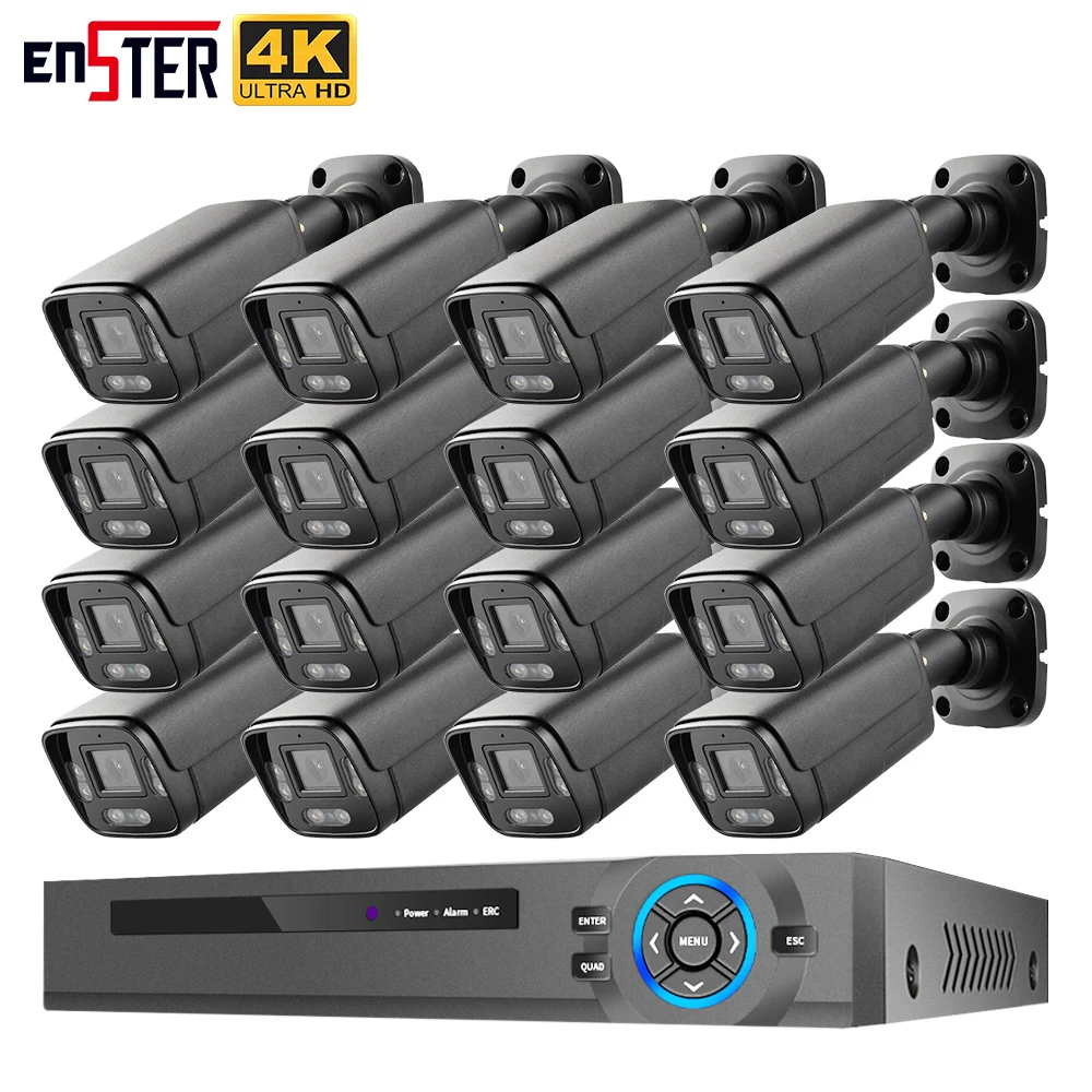 Enster Full HD 5MP 8MP Security NVR Kit Two Way Audio Complete 16CH POE Camera System 4K With Full Color Night Vision