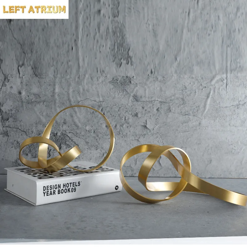 Creative Gold Crafts Knot Golden Line Hollow Out Metal Figurine Winding Rope Decorative Figurines Home Decoration Accessories