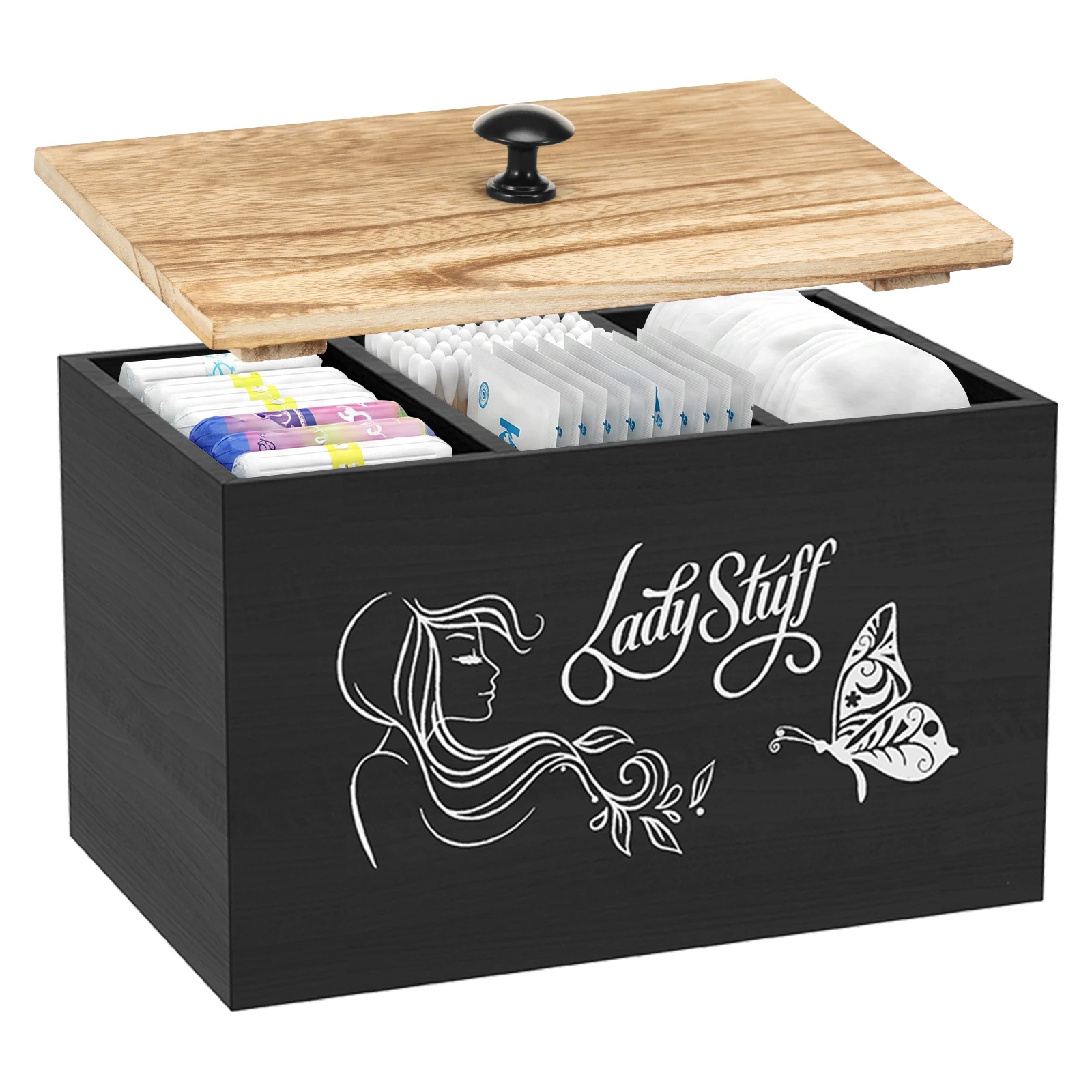 Holz-Tamponhalter Badezimmer-Aufbewahrungsbox für Tampons und Binden mit Deckel Damenhygiene-Organizer für Toilette Schreibtisch-Dekoration