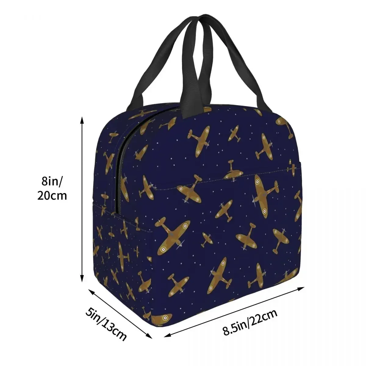 Spitfire War Planes In Flight On Navy Blue Insulated Lunch Bag for Women Children Portable Food Boxes Thermal Lunch Box Tote