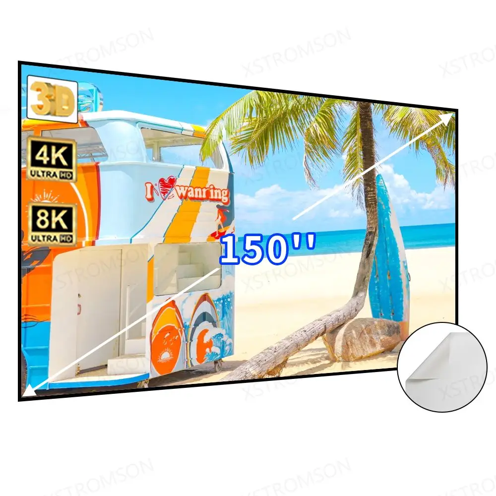 150 inch Soft White Fabric Projector Screen 1.25 Gain Fixed Frame Aluminum Alloy 4K 8K Movie Screen For Home Theater