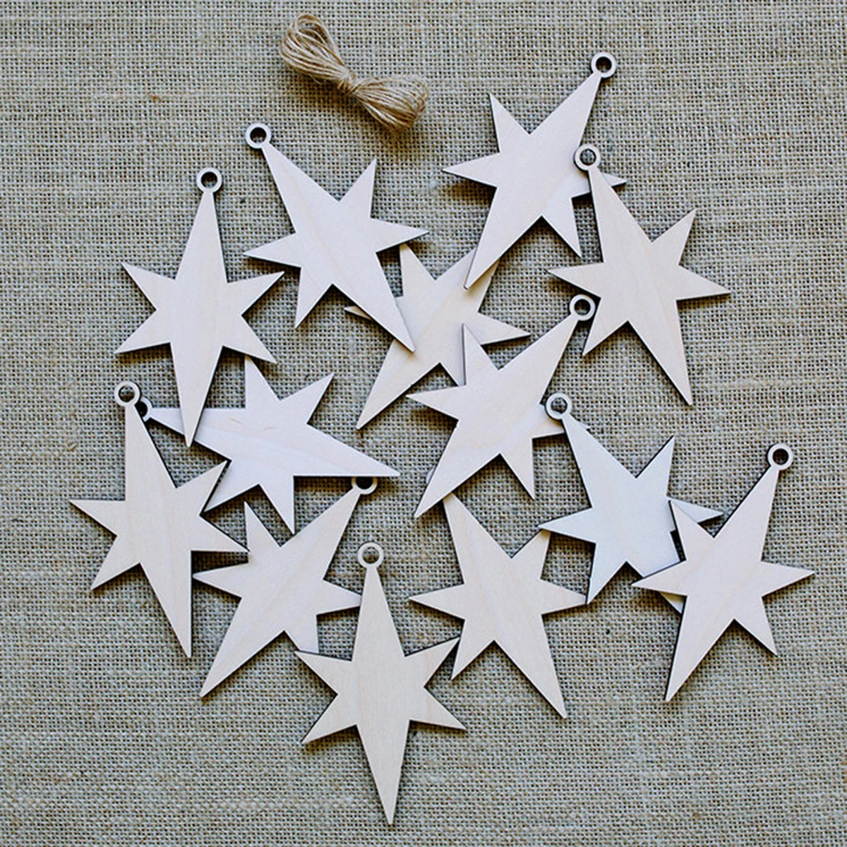 

10pcs Wooden Christmas Star Hanging Decorations Handmade Craft Sturdy String Reusable Xmas Tree Ornaments Wall Door Diy