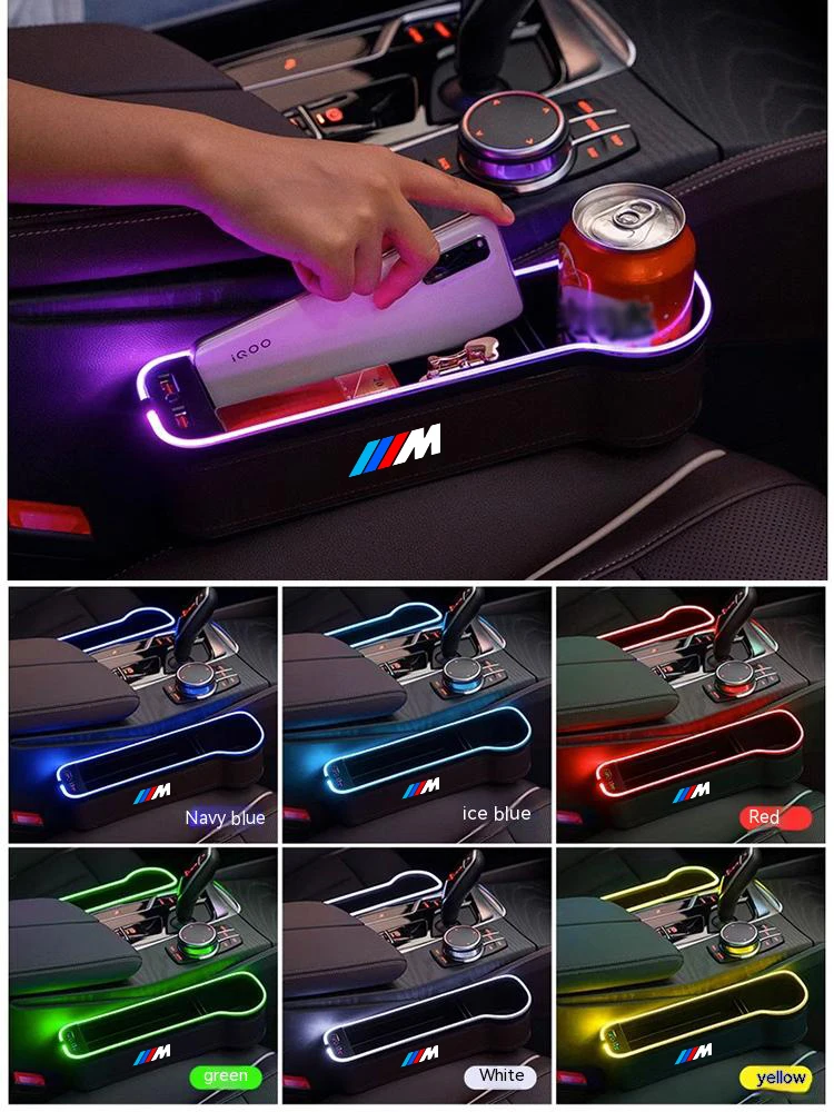 Car USB Colour Lamp Seat Storage Case Seat Gap Box For BMW M X1 X3 X4 X5 E39 E46 E60 E70 E90 F10 F15 F20 F25 F30 G05 G20 G30 G60