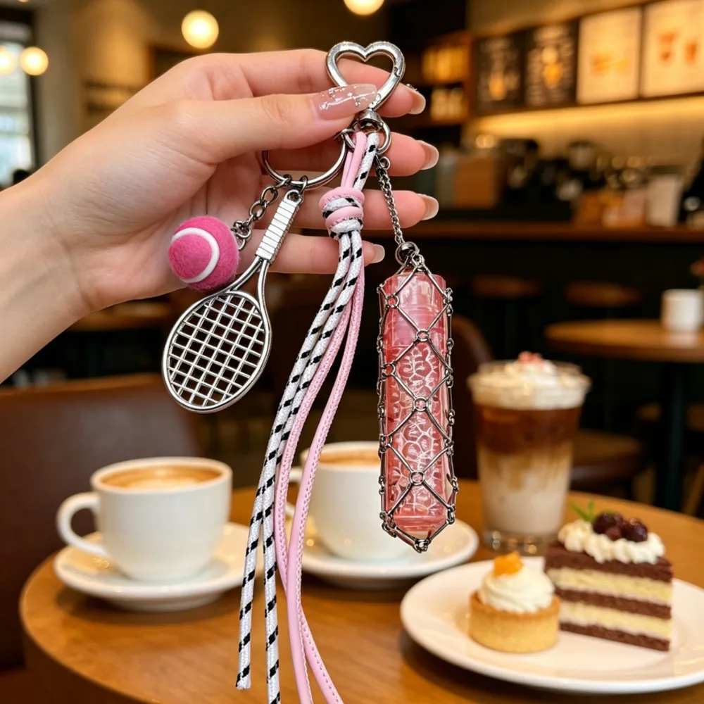 

Cute Tennis Ball Shape Lipstick Storage Net Pendant Keychain Mesh Bag Tote Handbag Purse Y2K Aesthetic Multi-Color Girl Gift