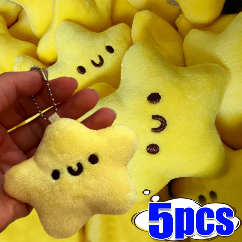 Cute Stars Plush Toy Keychain Girls Fluffy Soft Cute Backpack Bag Pendant Practical Mini Yellow Keychain Charms Keychains Gifts