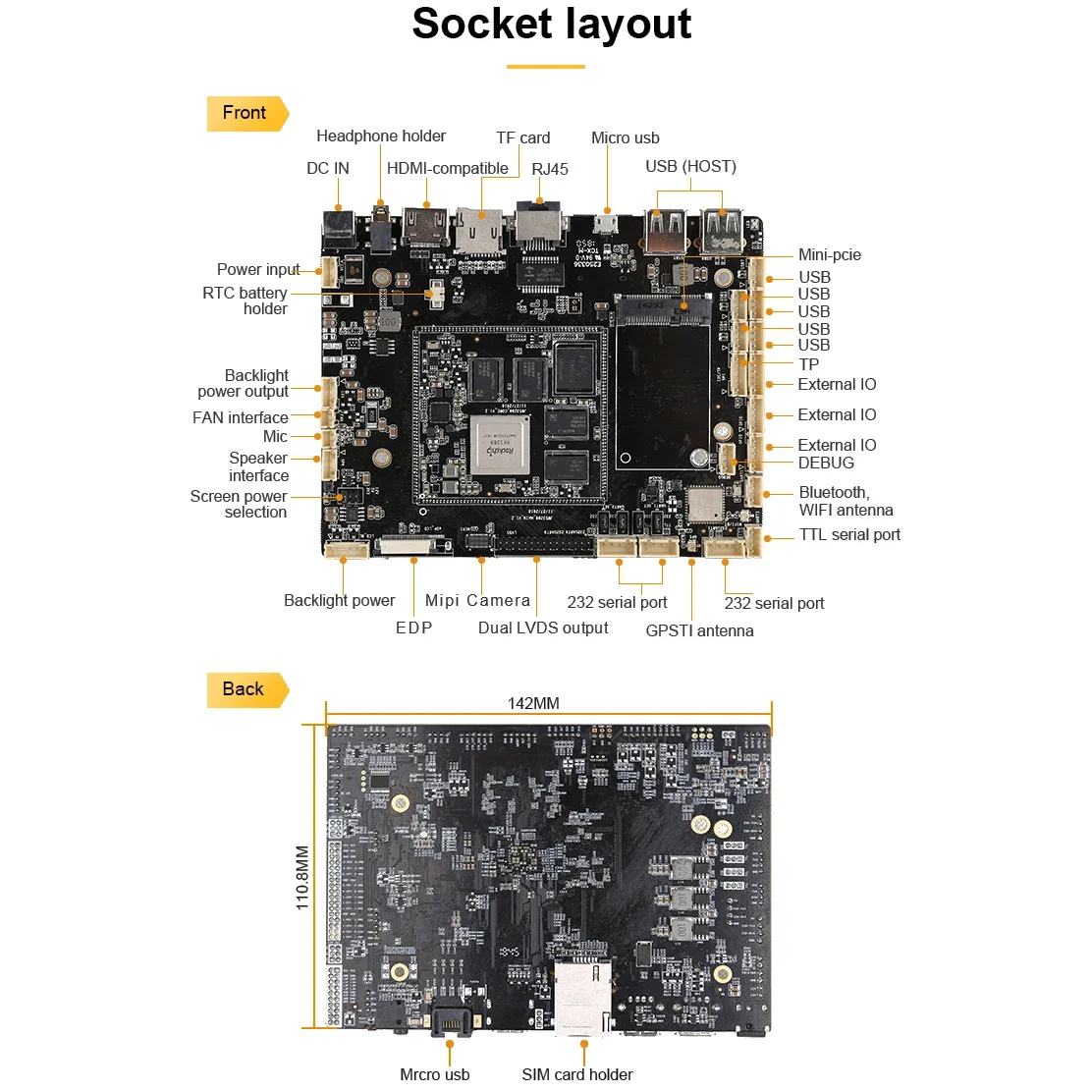 SDK Available LVDS eDP Mini PC Android 5.1 RK3288 1.6GHz Industrial Motherboard For Industrial Control Host