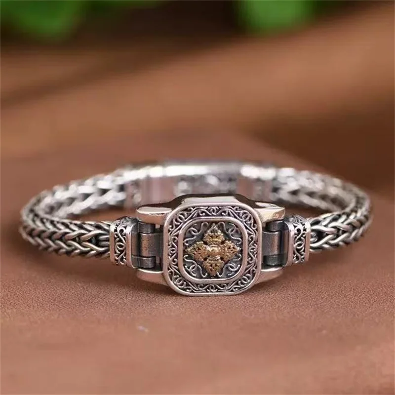 Blessing Gold Collision Cross Vajra Pestle Bangle Male JewelryEthnic Style Dragon Bone Chain Bracelet For Men Hand Accessories