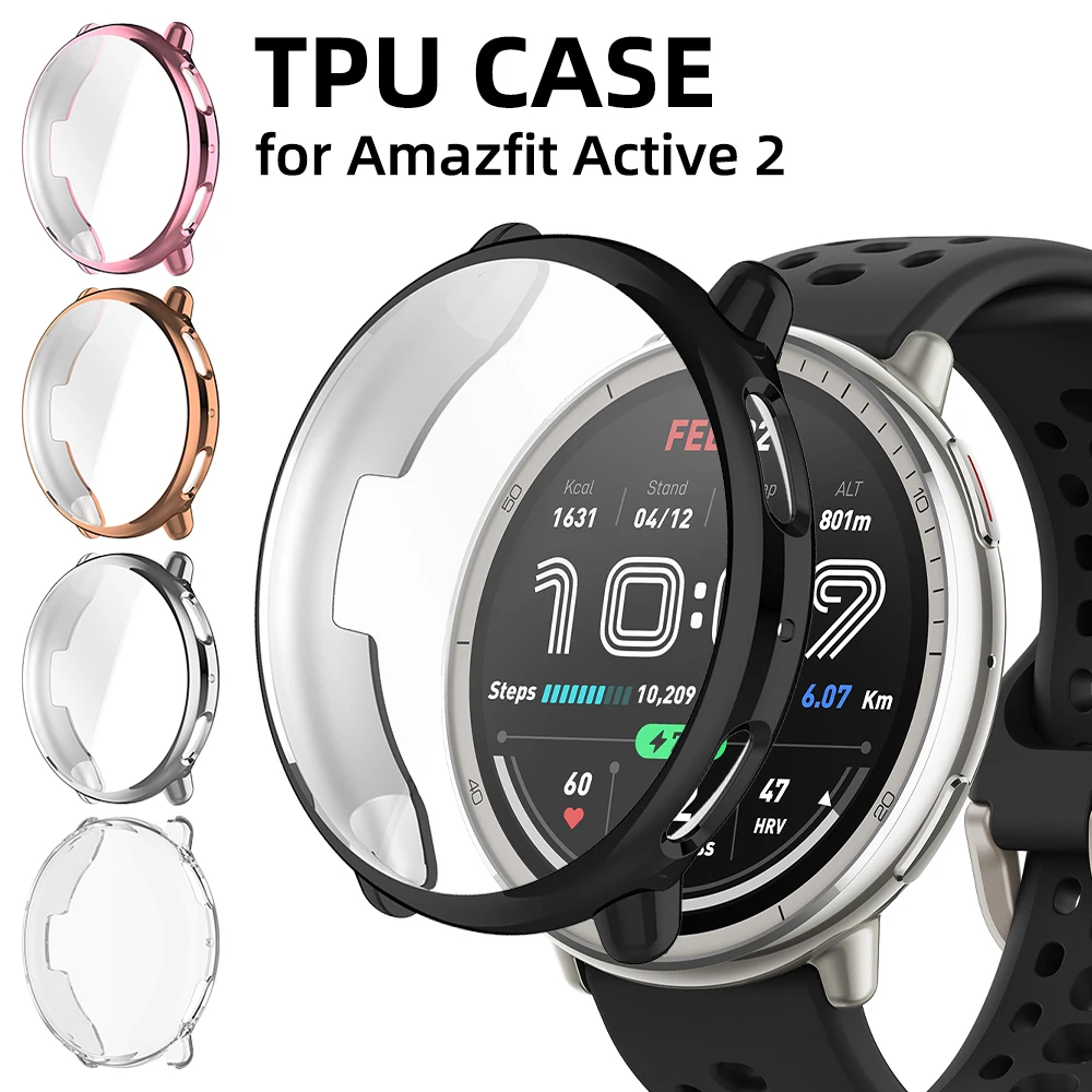 GIOPUEY Beschermhoes Voor Amazfit Active Max – 2 Stuks – Zachte TPU Siliconen – Semi-transparant Zwart