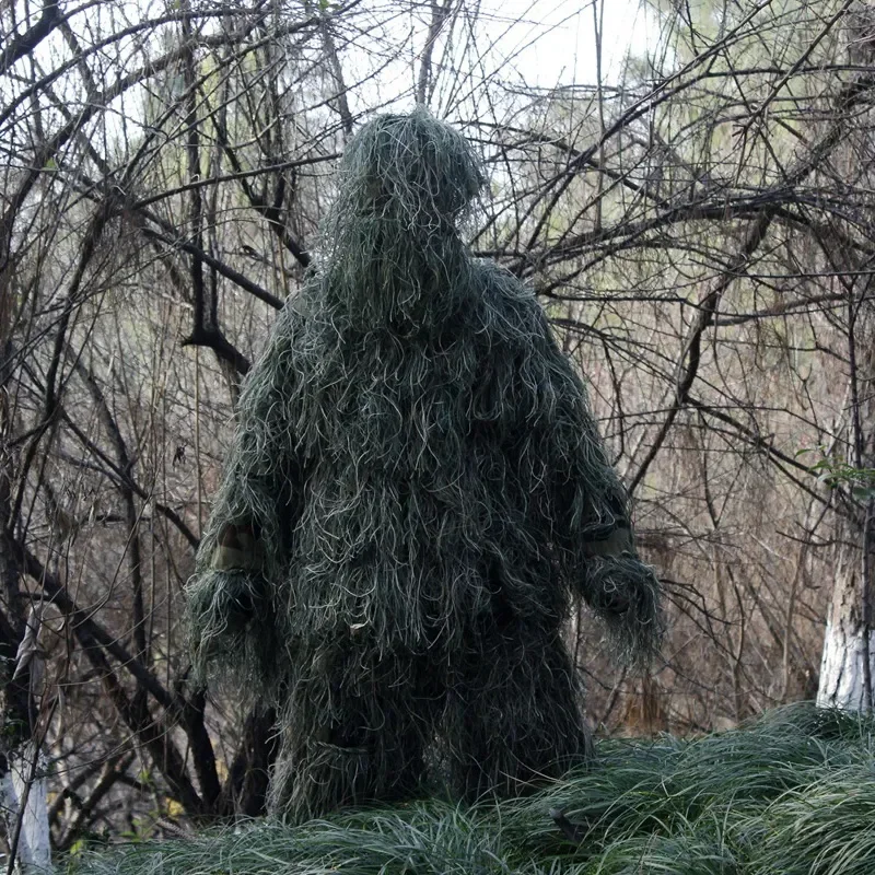 بدلة مموهة ثلاثية الأبعاد مجموعة Ghillie للعشب المجفف، مجموعة بدلة صيد مكونة من 5 قطع
