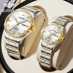 OUPINKE Luxury Brand orologio meccanico completamente automatico Set di scatole regalo per coppia con quadrante diamantato impermeabile con orologi da uomo e da donna