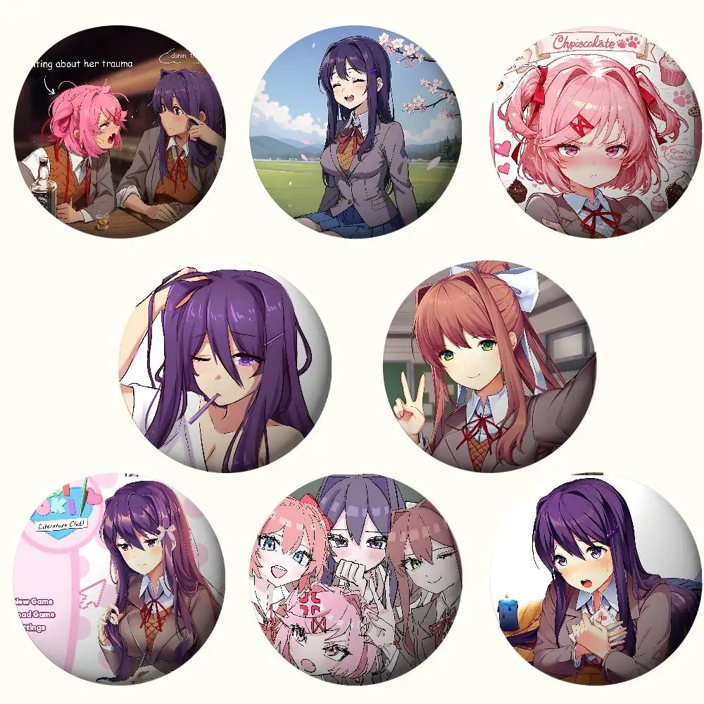Anime D-Doki Doki Literature Club! Brooches Stylish Ornament Pins Exquisite Round Badge Bag Accessories Jewelry Gifts