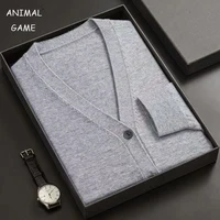 Nuevo cárdigan para hombre, abrigo con cuello en V, manga larga, suéteres de punto con botones, prendas de vestir exteriores gruesas de invierno de Color sólido ligero