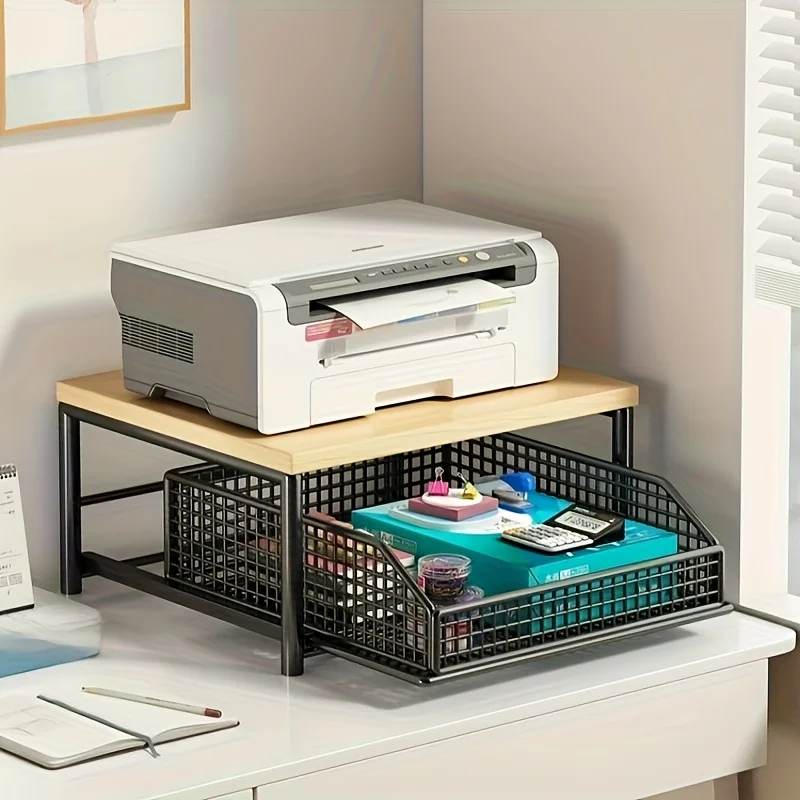 Modern Kitchen Microwave Storage Rack Solid Wood Metal Structure Holder Space-saving Countertop Home Storage Organization