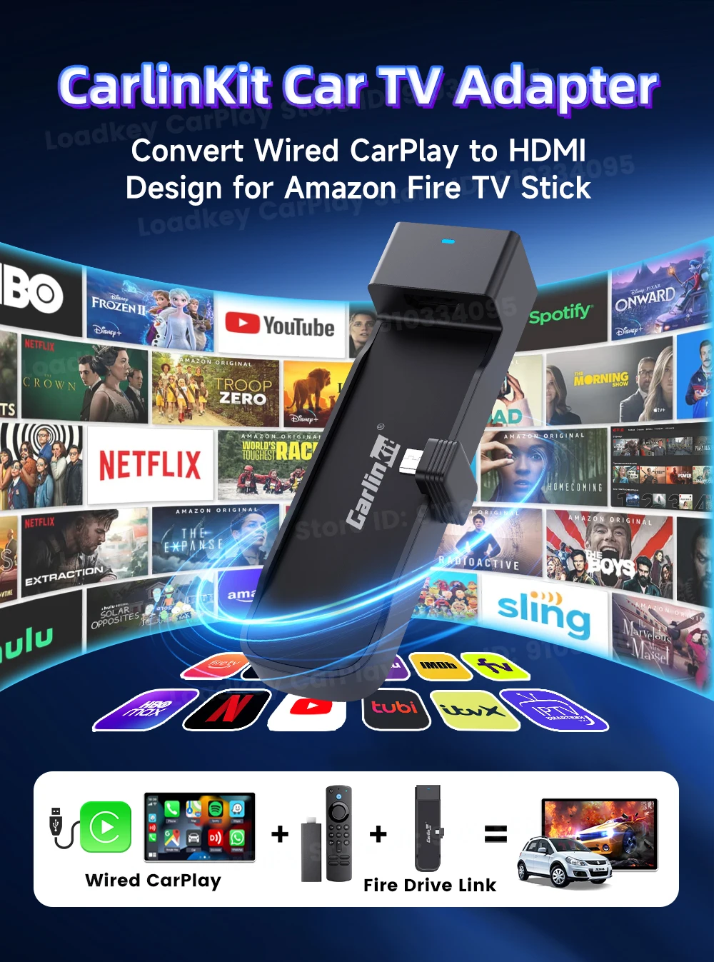 Carlinkit FireDrive Link Converter CarPlay com fio para HDMI para