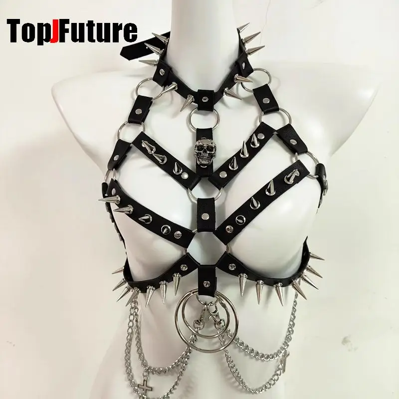 Gothic sexy Y2K girl Punk spicy girl Harajuku  subculture Chest chain Millennium punk rock dark performance party role-playing