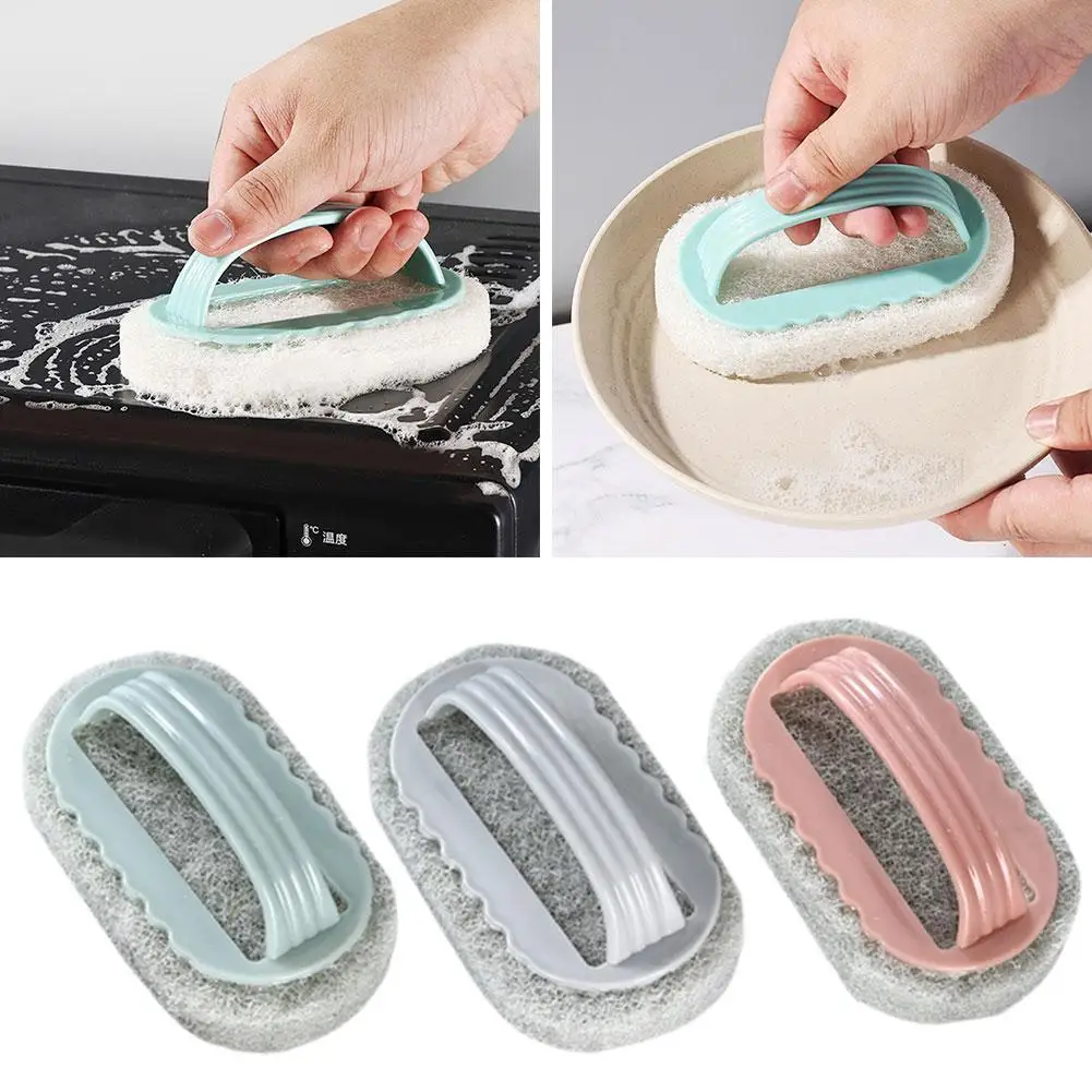 1pcs Sponge Brush With Handle Pot Cooking Bathroom Tile Cleaning Household Sponge Cleaning Reusable Tools X8a6