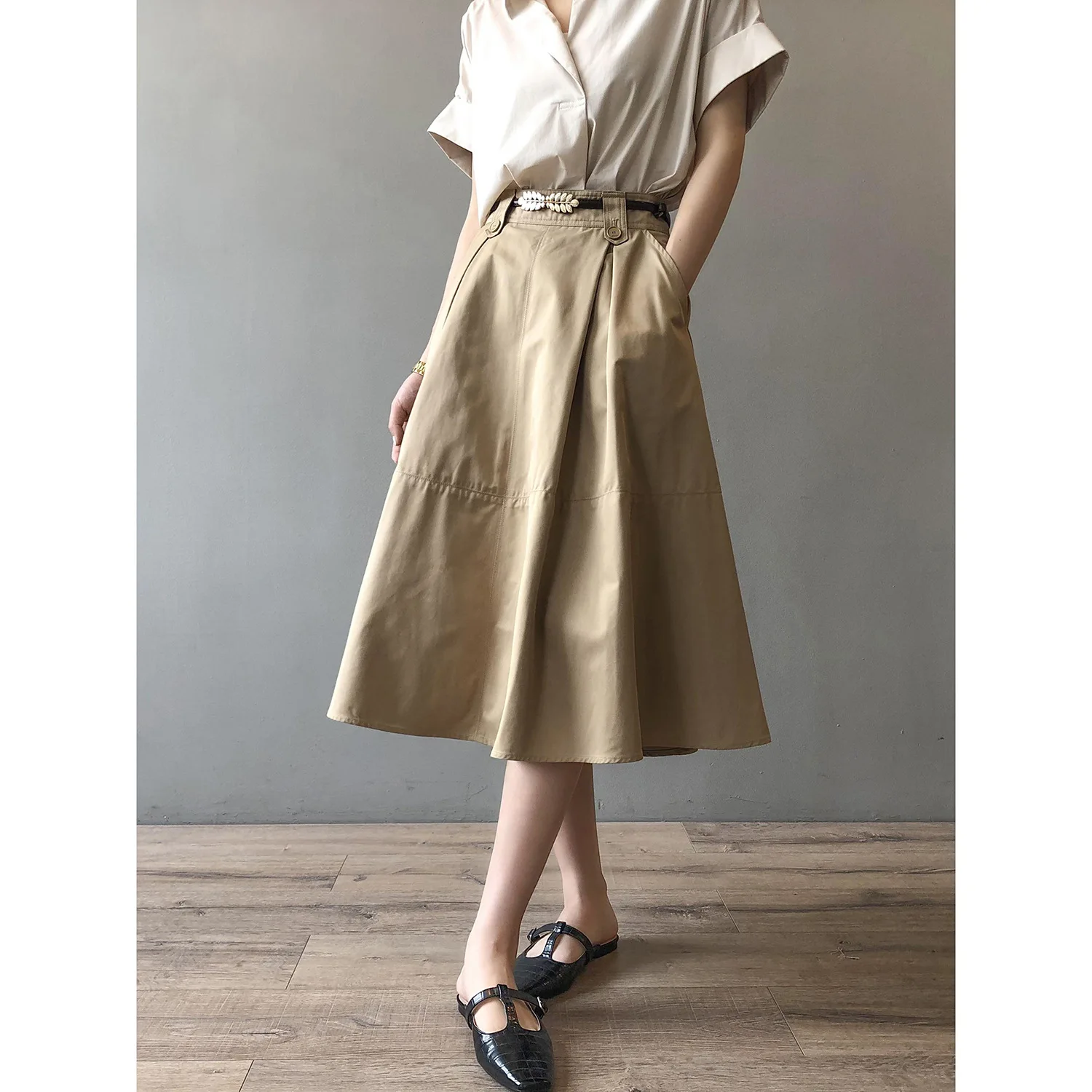 

Women Clothing Solid Color Skirt 2024 Autumn New Fashionable French Style Loose Temperament Long Princess Casual Skirt