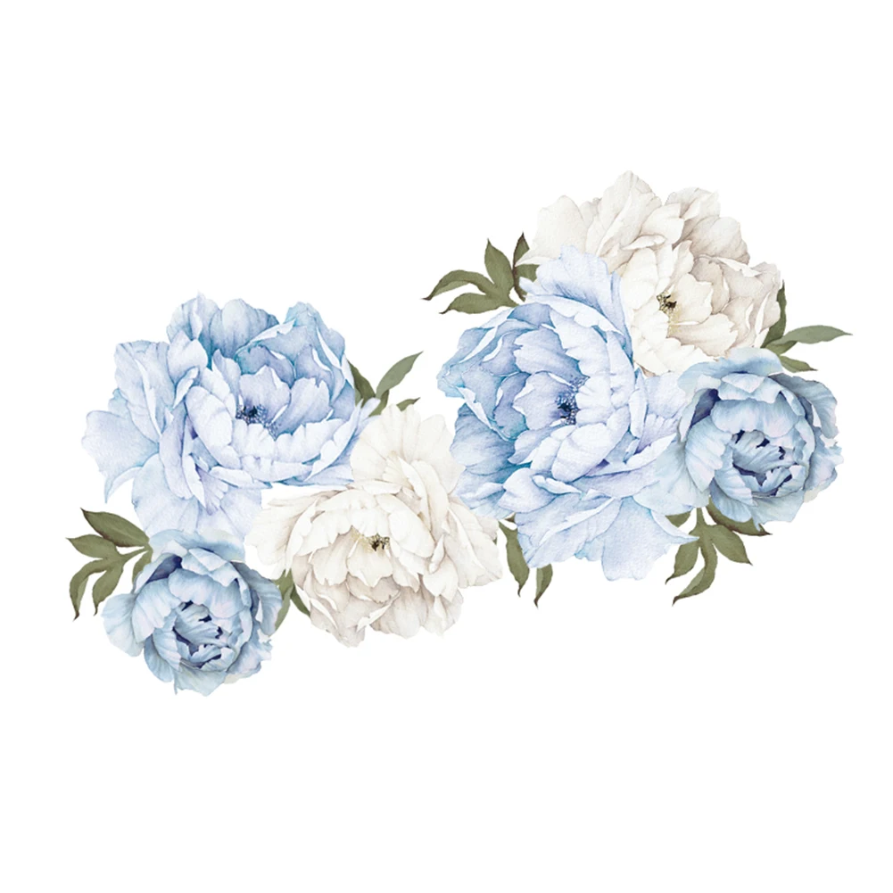 Large Peony Flower Wall Sticker, Bedroom Decals, Easy to Apply and Remove, Environmentally Friendly, Blue Color, 30*90cm