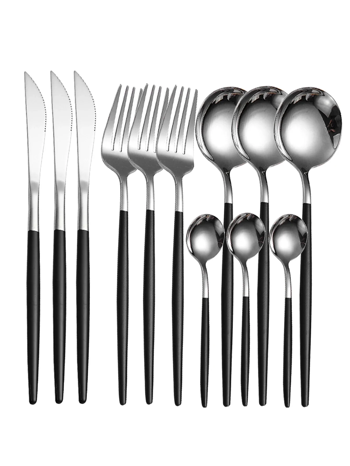 12pcs thin stainless steel tableware family set of Portuguese steak knife and fork, ramen fork dessert spoon coffee spoon