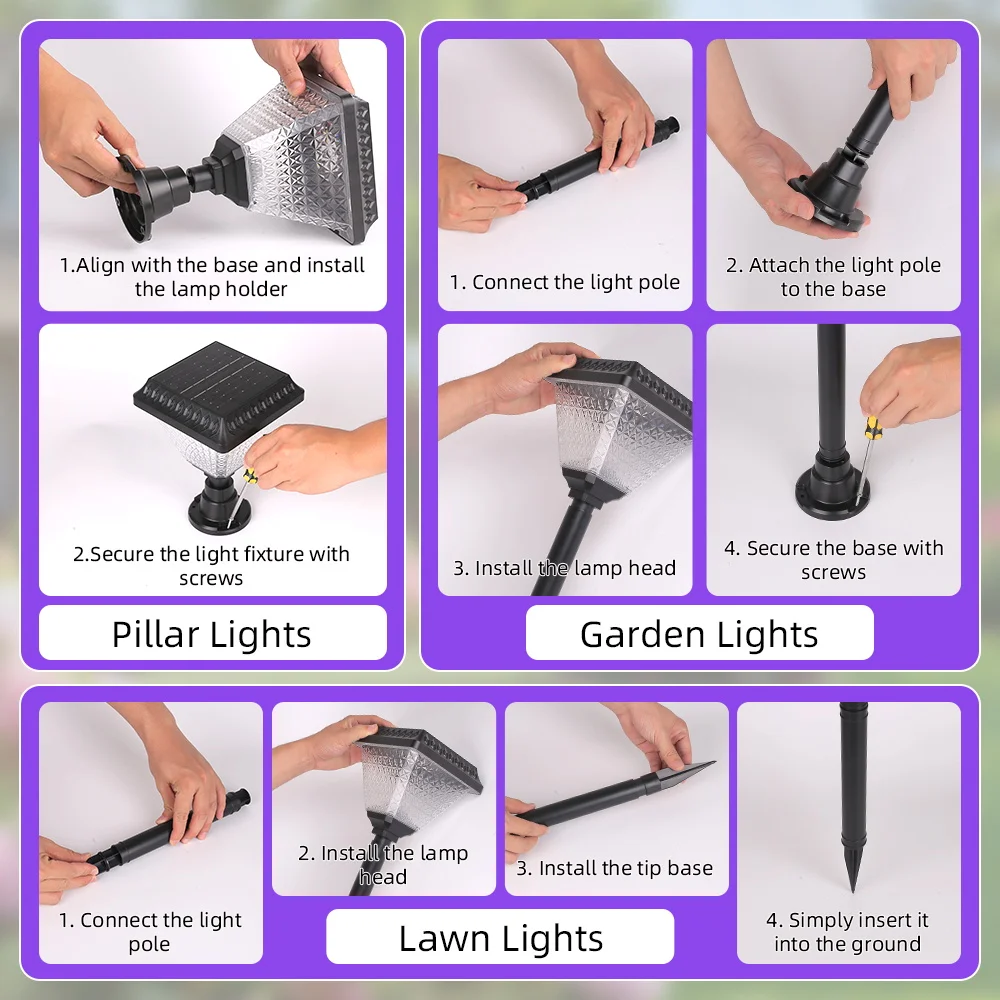 Solar Post Cap Light IP65 Waterproof LED Outdoor Pillar Lamp Remote Control Adjustable CCT RGB Color Changing Plastic Lighting view 5