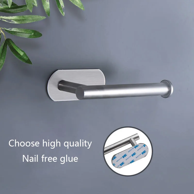 No Punching Wall Mounted Toilet Paper Holder Rustproof Anticorrosion Stainless Steel Bathroom Kitchen Toilet Paper Roll Holder