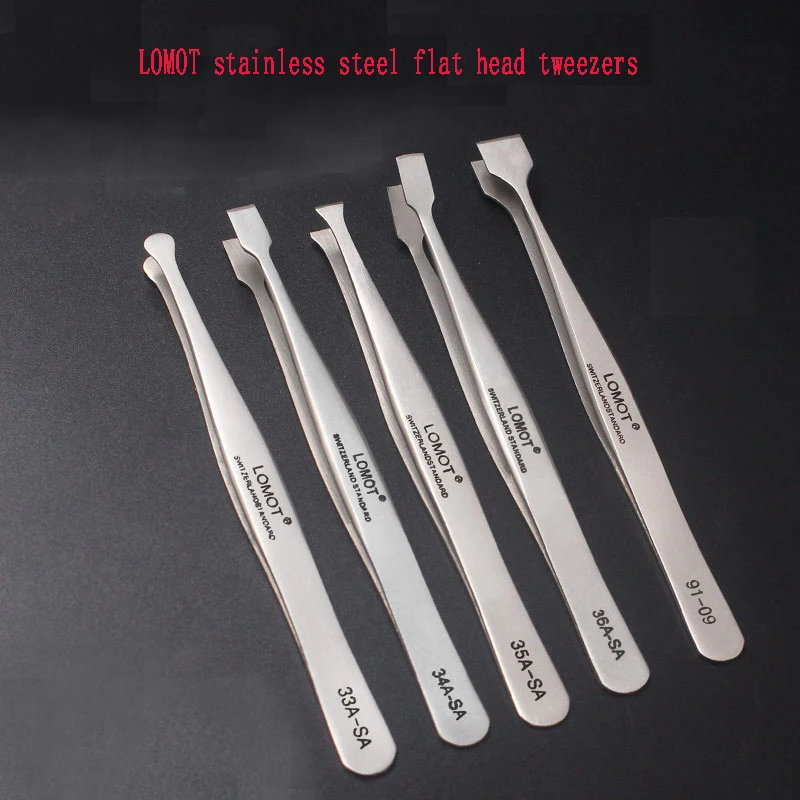 LOMOT stainless steel flat head tweezers, flat head tweezers, oblique shovel, round head, beard removal, eyebrow clip