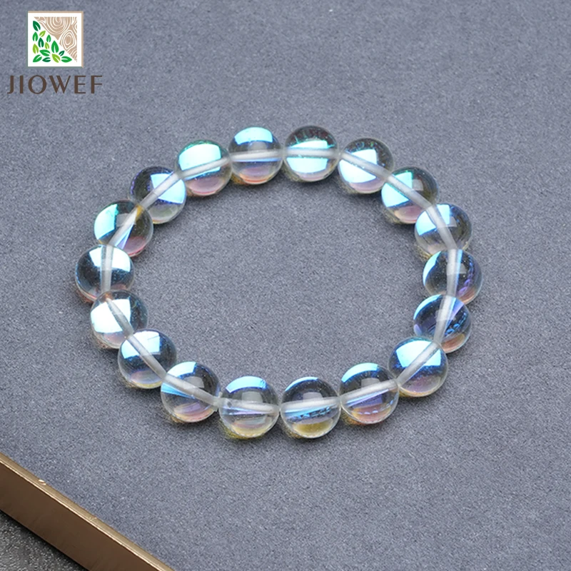 Smooth White Austria Crystal Glitter Moon Bracelet Stone Women Fashion Jewelry Single Circle Elastic Rope Charoite Bracelet Gift