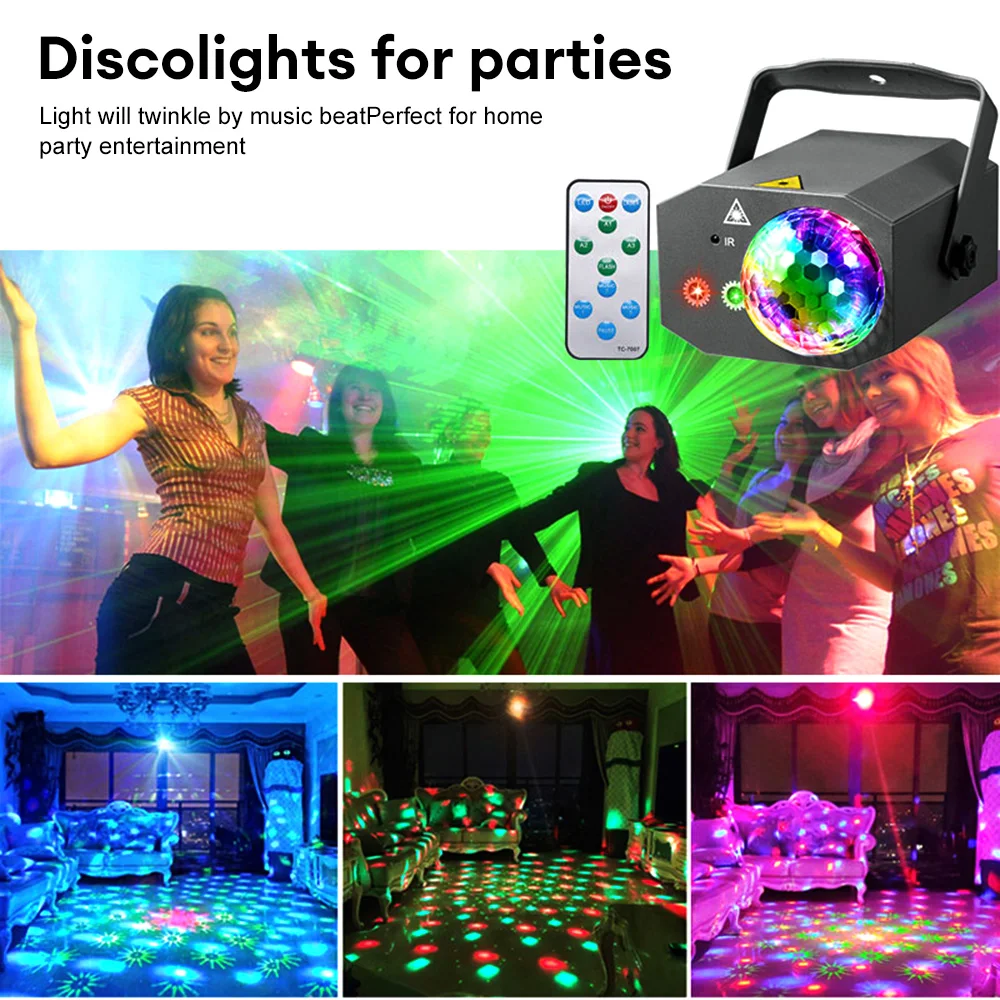 Disco Lights RGB LED Laser Stage Beam Light Dj Mini Ball Moving Heads with Strobe Effect 16 Patterns Projector Lamp Stage Lighti