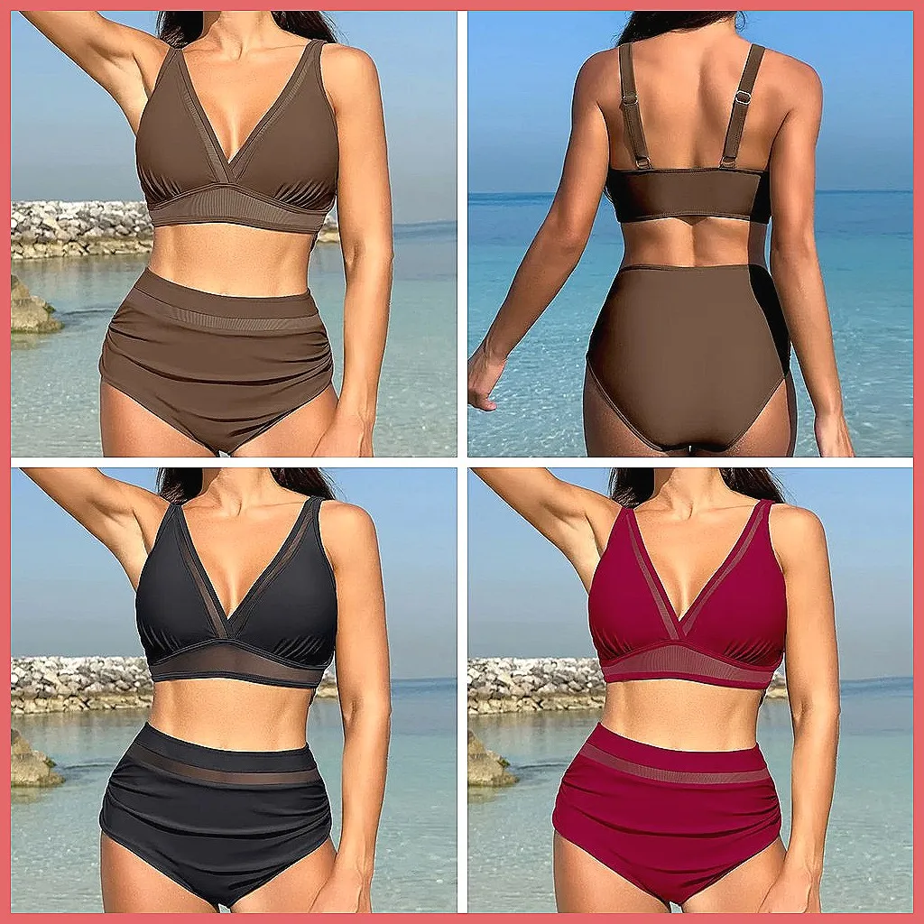 

Sexy Push Up Mesh Bikini Set High Waist Swimwear for Women, Beach Bathing Suits